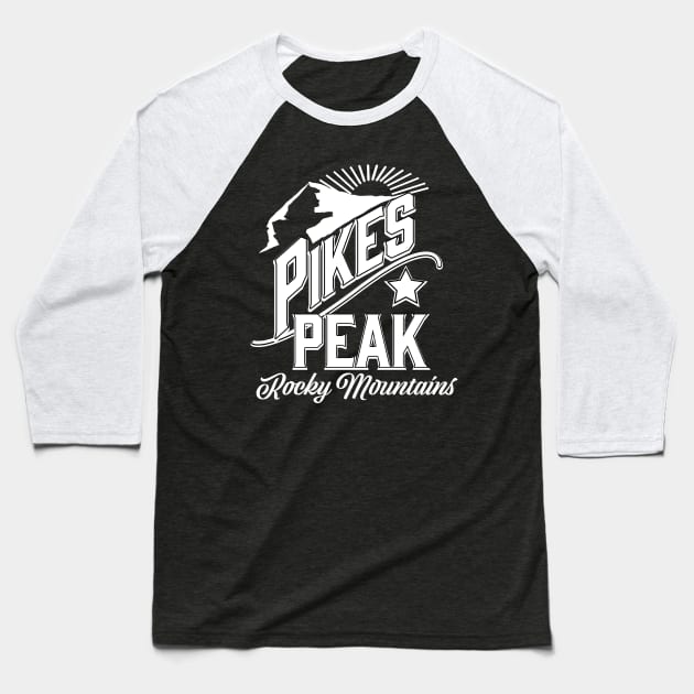 Pikes Peak rocky mountains Baseball T-Shirt by nickemporium1